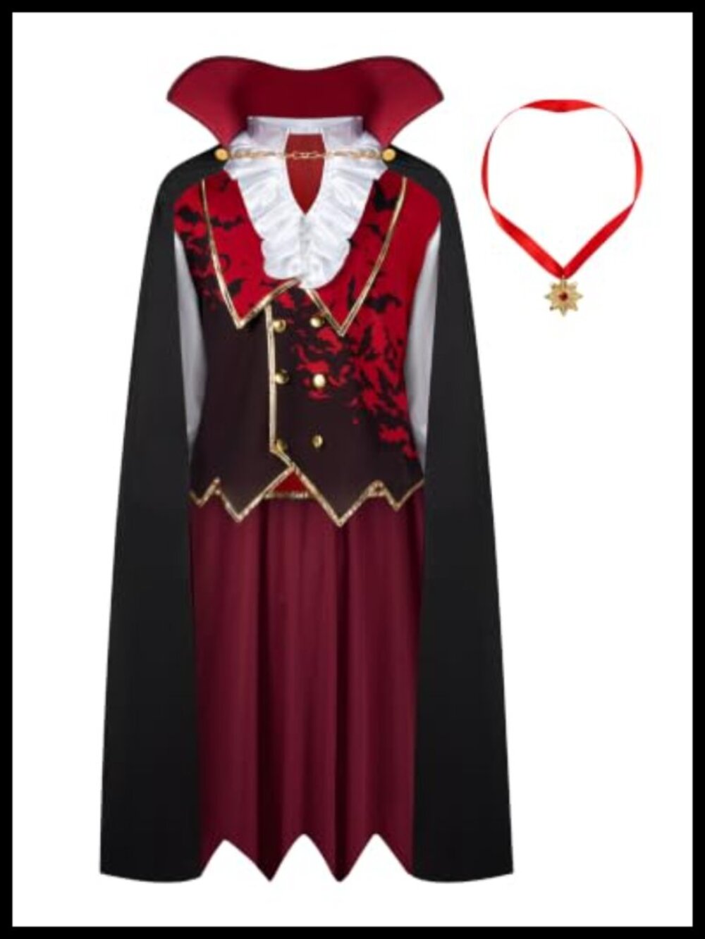 Men's Vampire Halloween Costume Shirt Vest Cape Scepter Necklace Adult